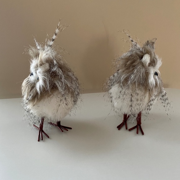 Set of 2 Feathered Snowy Zebra Owls - Picture 5 of 9